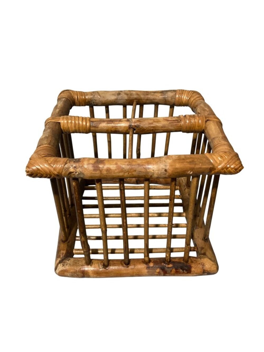 Vintage Tortoise Burnt Bamboo Rattan Table Or Counter Top Wine Bottle Holder